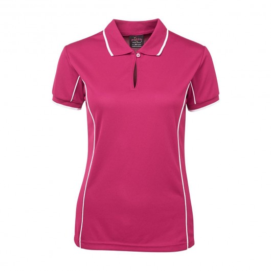 Hot Pink White Ladies Piping Polo Shirts